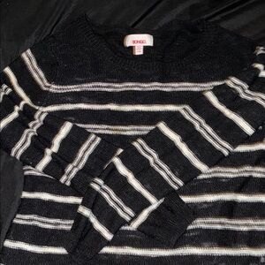 BONGO Men's Black and Cream Striped Crewneck Sweater